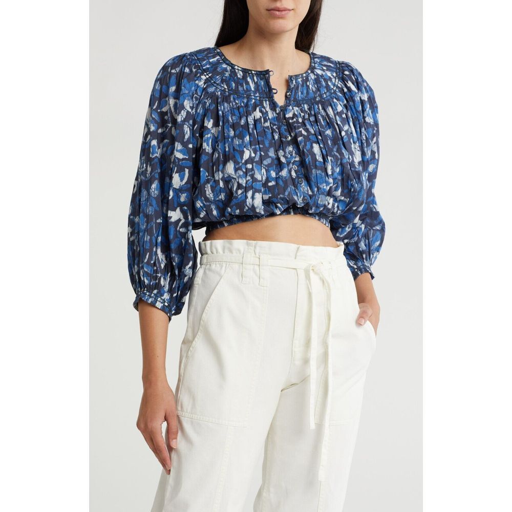 Joie‎ Womens May Floral Cropped Blouse Navy Blazer Multi Size XS